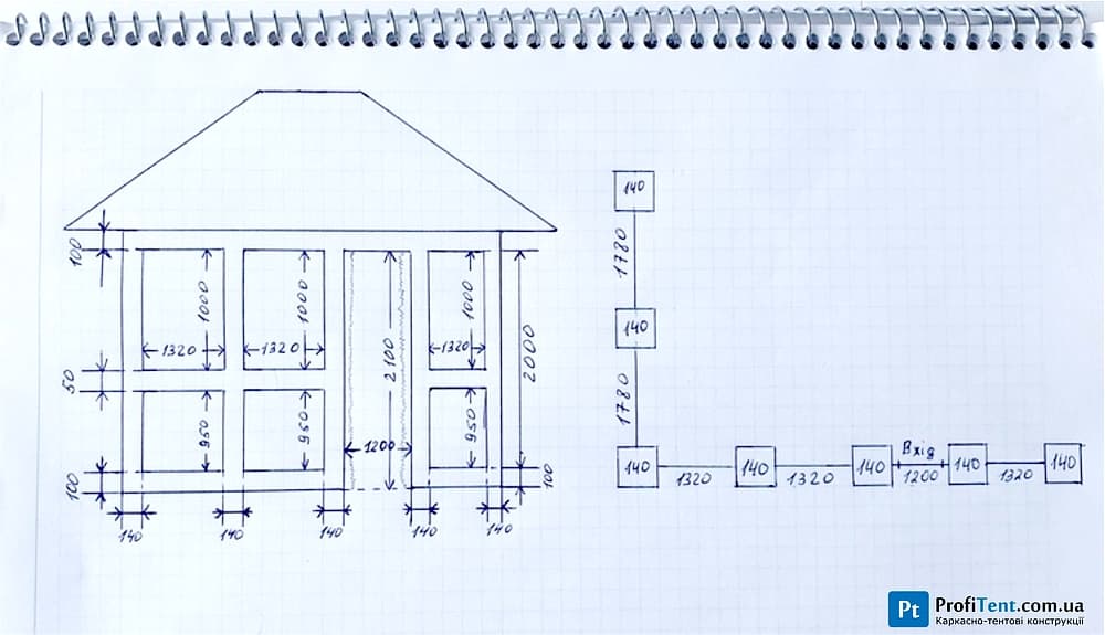 Креслення бесідки для прозорих ПВХ штор